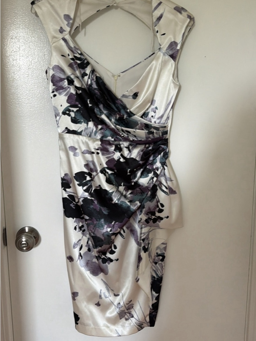 Maggy London Ivory Midi Dress with Purple Floral Print